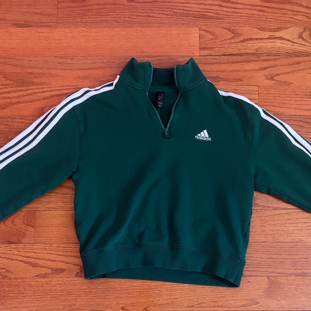 Adidas Green quarter zip track top with White Stripes size M